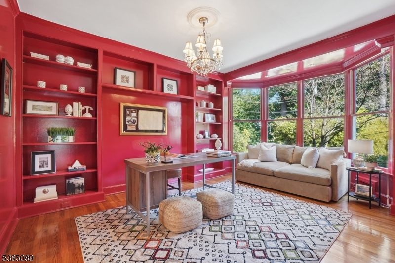 Chandelier, Home Office, Interior, Wood Texture Flooring