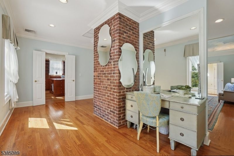 Home Office, Interior, Recessed Lighting, Stone Walls, Wood Texture Flooring