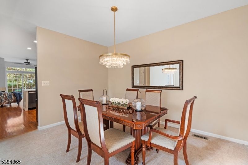 Chandelier, Dining room, Interior, Recessed Lighting, Wood Texture Flooring