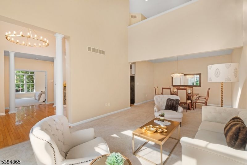 Chandelier, Dining room, Interior, Living room, Pendant Lights, Recessed Lighting, Wood Texture Flooring