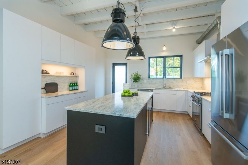 Interior, Kitchen, Pendant Lights, Stainless Steel Appliances, Wood Texture Flooring