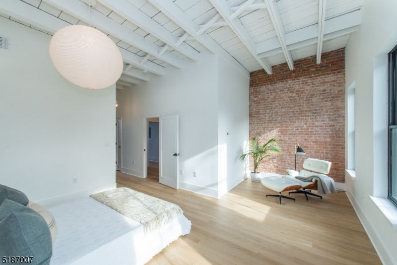 Bedroom, Interior, Stone Walls, Wood Texture Flooring
