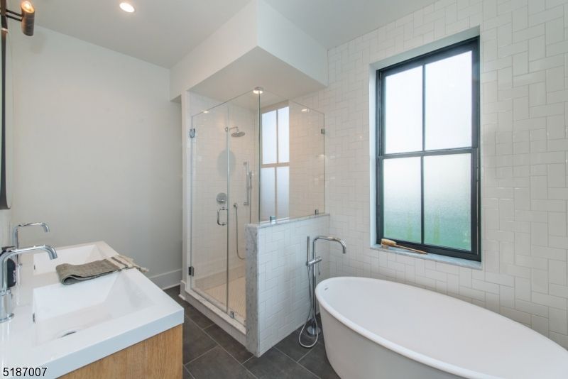 Bathroom, Free Standing Baths, Glass Shower, Interior, Recessed Lighting