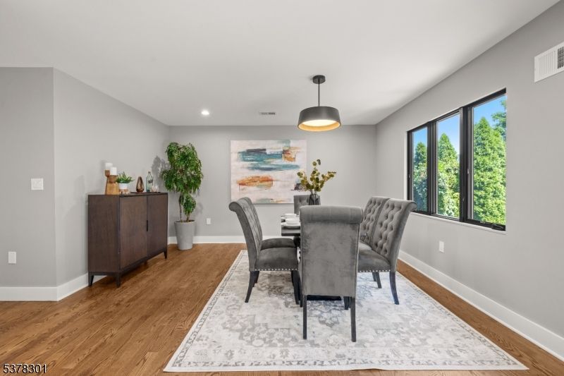 Dining room, Interior, Recessed Lighting, Wood Texture Flooring
