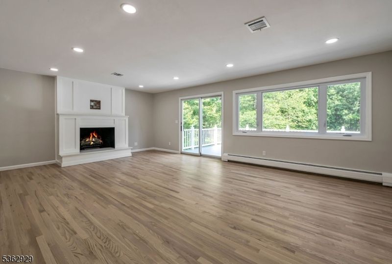 Empty room, Fireplace, Interior, Recessed Lighting, Wood Texture Flooring