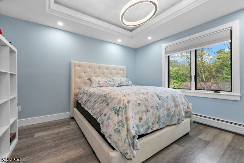 Bedroom, Interior, Pendant Lights, Recessed Lighting, Wood Texture Flooring