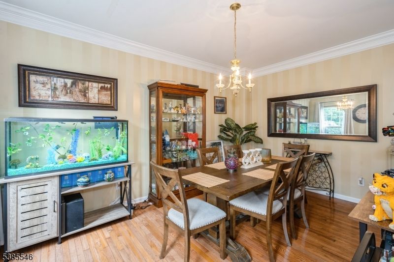 Chandelier, Dining room, Interior, Wood Texture Flooring