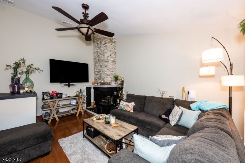 Fireplace, Interior, Living room, Stone Walls, Wood Texture Flooring