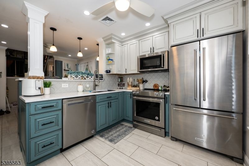 Interior, Kitchen, Pendant Lights, Recessed Lighting, Stainless Steel Appliances