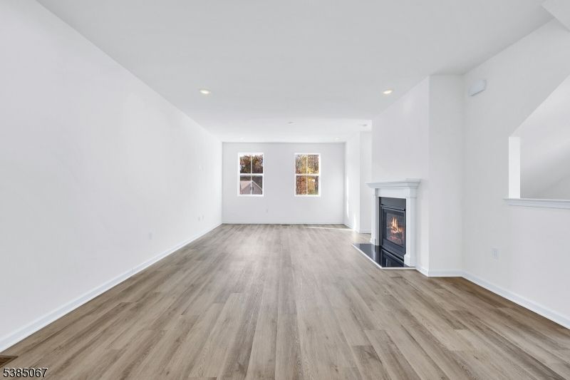 Empty room, Fireplace, Interior, Recessed Lighting, Wood Texture Flooring