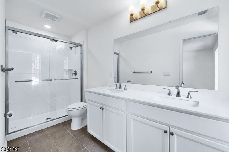Bathroom, Dual Sink Vanities, Glass Shower, Interior, Recessed Lighting