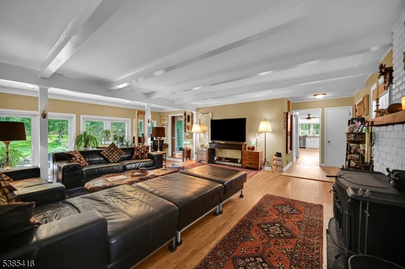 Interior, Living room, Stone Walls, Wood Texture Flooring