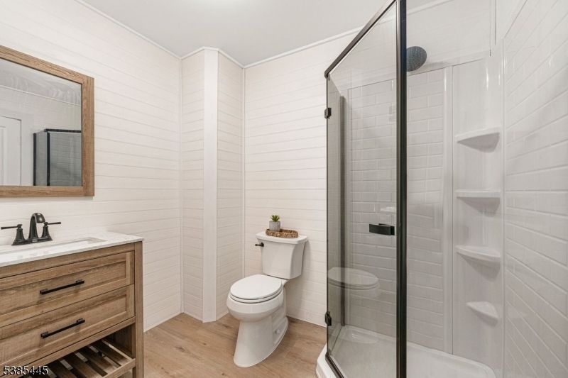 Bathroom, Glass Shower, Interior, Wood Texture Flooring