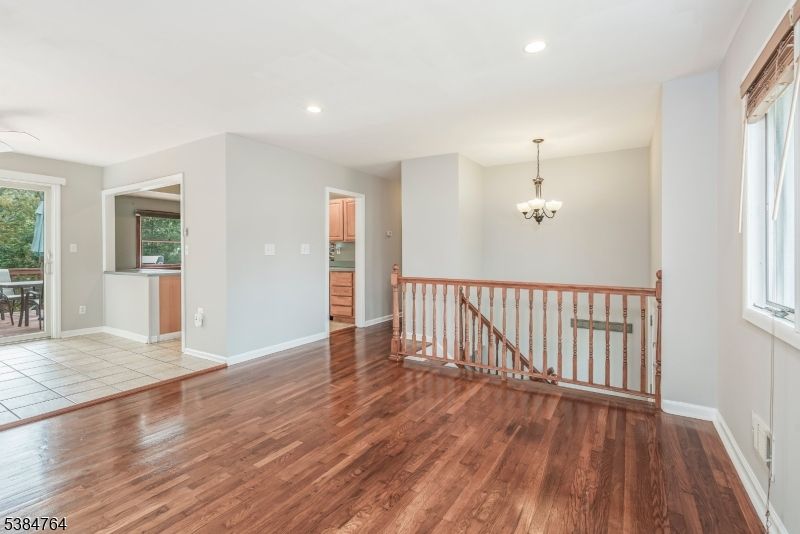 Chandelier, Empty room, Interior, Recessed Lighting, Wood Texture Flooring