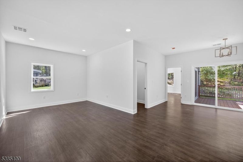 Empty room, Interior, Pendant Lights, Recessed Lighting, Wood Texture Flooring