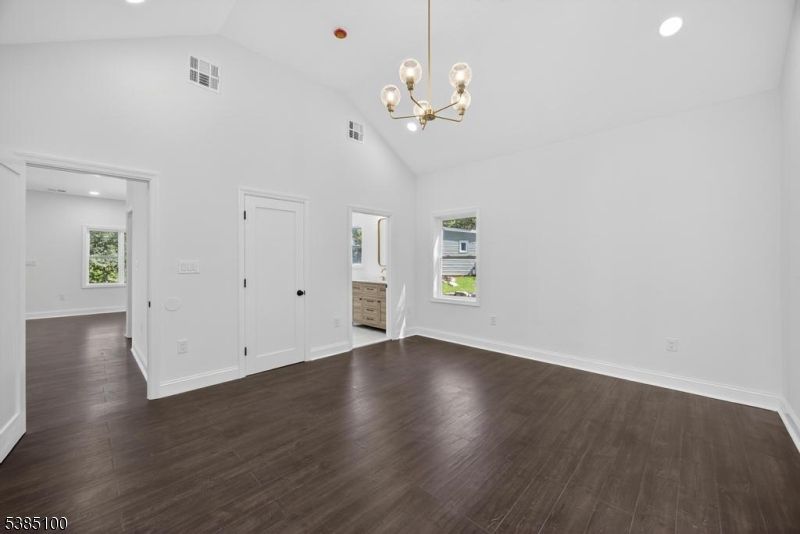 Empty room, Interior, Pendant Lights, Recessed Lighting, Wood Texture Flooring