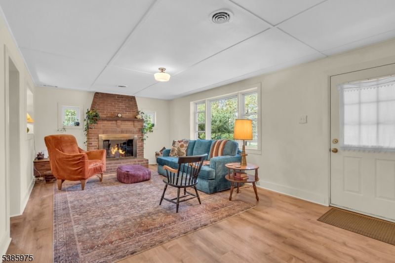 Fireplace, Interior, Living room, Stone Walls, Wood Texture Flooring