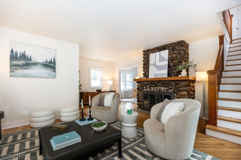 Fireplace, Interior, Living room, Stone Walls, Wood Texture Flooring