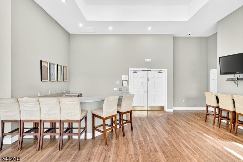 Dining room, Interior, Recessed Lighting, Wood Texture Flooring