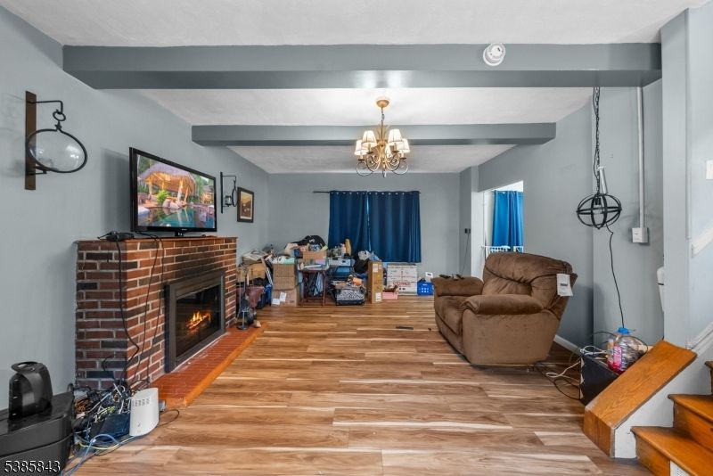 Chandelier, Fireplace, Interior, Wood Texture Flooring