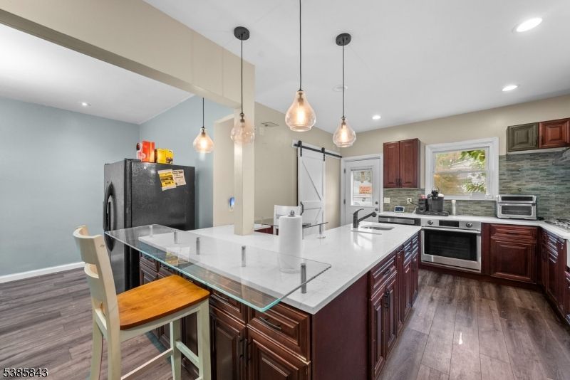Interior, Kitchen, Pendant Lights, Recessed Lighting, Wood Texture Flooring