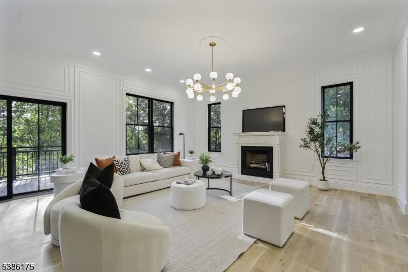 Fireplace, Interior, Living room, Pendant Lights, Recessed Lighting, Wood Texture Flooring