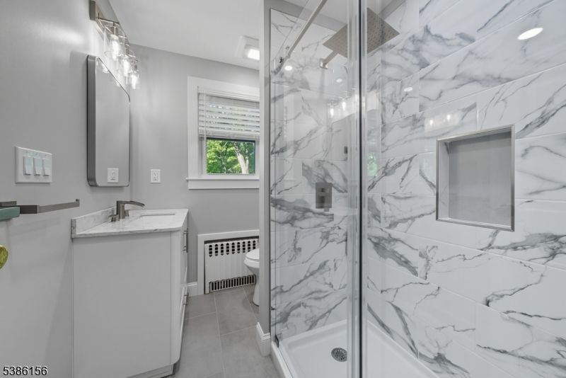 Bathroom, Glass Shower, Interior, Marble Walls, Recessed Lighting