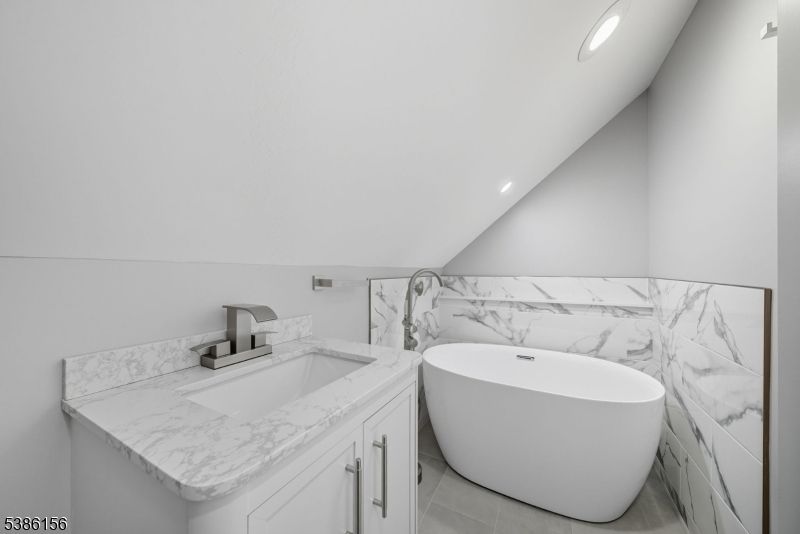Bathroom, Free Standing Baths, Interior, Marble Walls, Recessed Lighting
