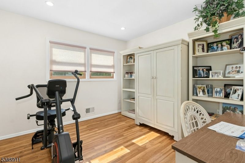 Fitness Equipment, Home Office, Interior, Recessed Lighting, Wood Texture Flooring