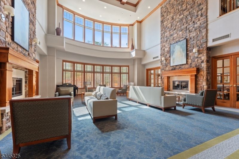Fireplace, Interior, Living room, Piano, Recessed Lighting, Stone Walls