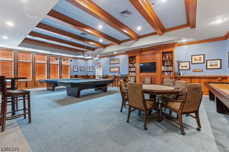 Billiard Table, Dining room, Game Room, Interior, Pendant Lights, Recessed Lighting, Wooden Beams
