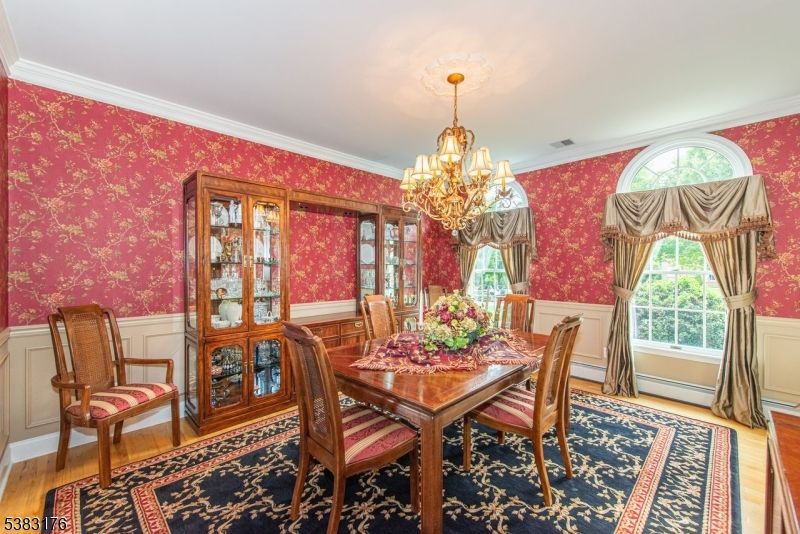 Chandelier, Dining room, Interior, Wood Texture Flooring