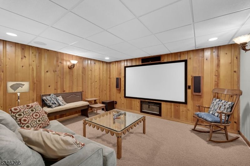 Interior, Living room, Projection Screen, Recessed Lighting, Theatre Room, Wooden Walls