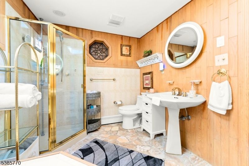 Bathroom, Glass Shower, Interior, Wooden Walls
