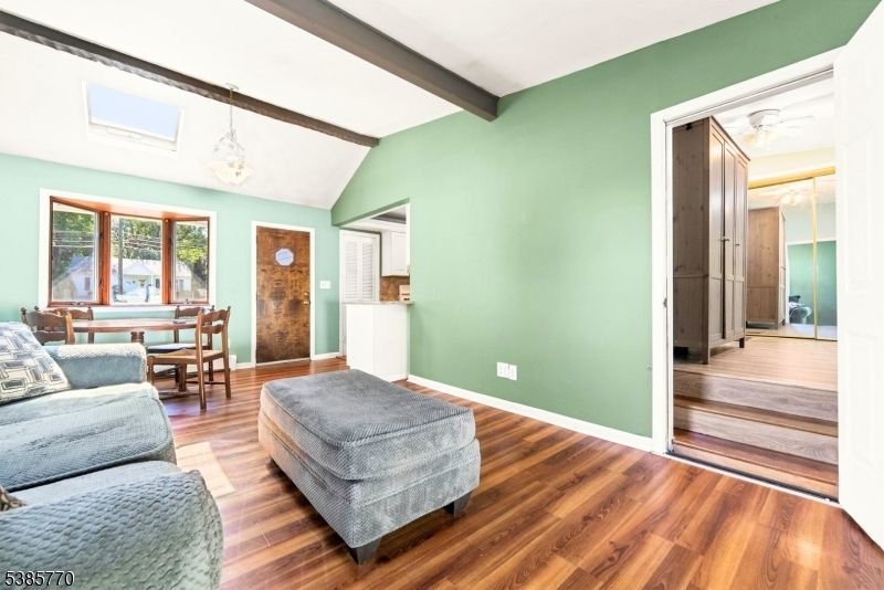 Dining room, Interior, Pendant Lights, Wooden Beams, Wood Texture Flooring