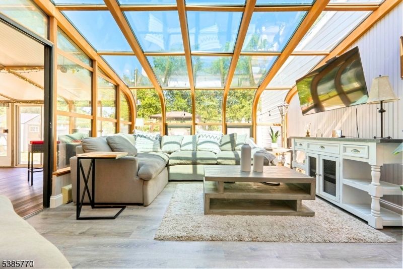 Glass Ceilings, Interior, Living room, Sun Room, Wood Texture Flooring