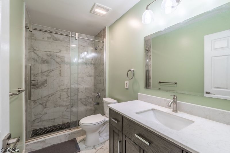 Bathroom, Glass Shower, Interior, Marble Walls, Recessed Lighting