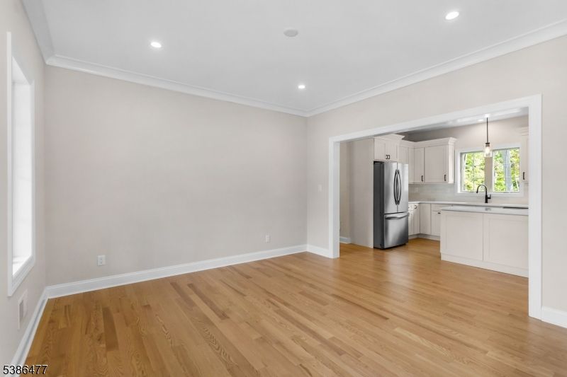 Empty room, Interior, Kitchen, Recessed Lighting, Wood Texture Flooring
