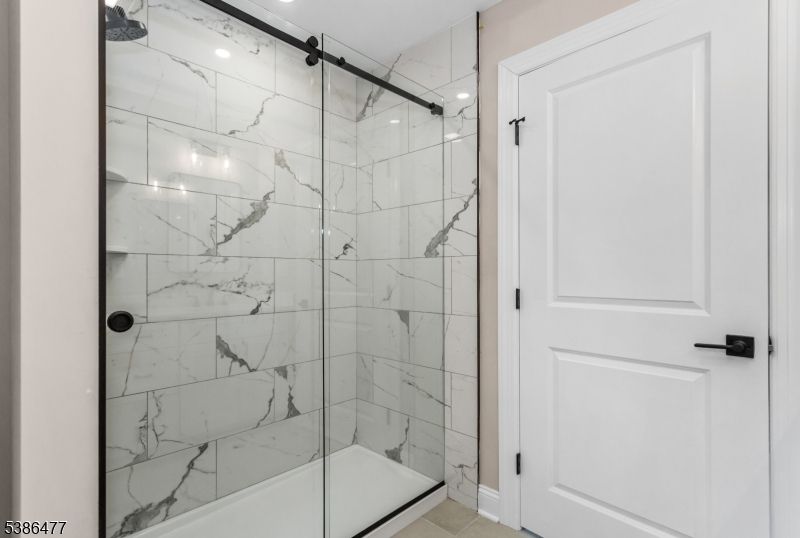 Bathroom, Glass Shower, Interior, Marble Walls, Recessed Lighting