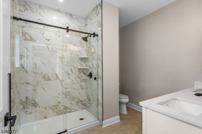 Bathroom, Glass Shower, Interior, Marble Walls, Recessed Lighting