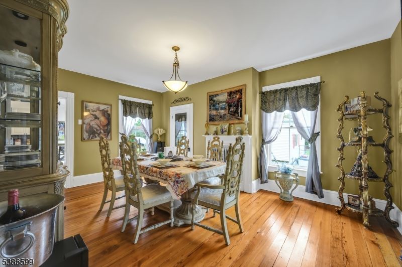 Dining room, Interior, Pendant Lights, Wood Texture Flooring