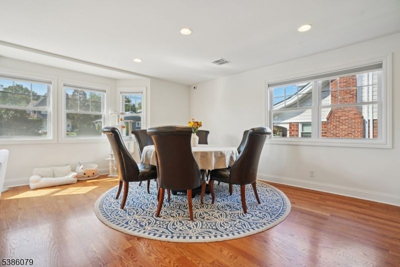 Dining room, Interior, Recessed Lighting, Wood Texture Flooring
