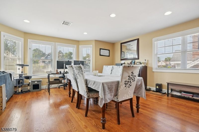 Dining room, Interior, Recessed Lighting, Wood Texture Flooring