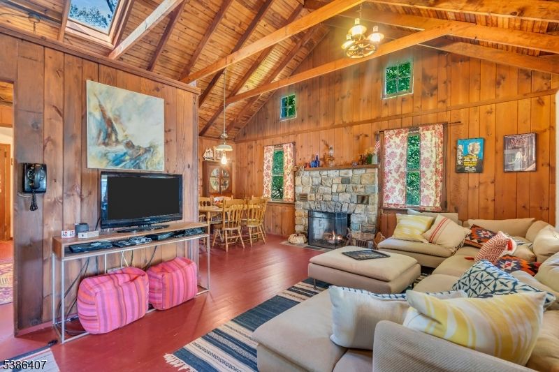 Dining room, Fireplace, Interior, Living room, Wooden Beams, Wooden Ceilings, Wood Texture Flooring, Wooden Walls