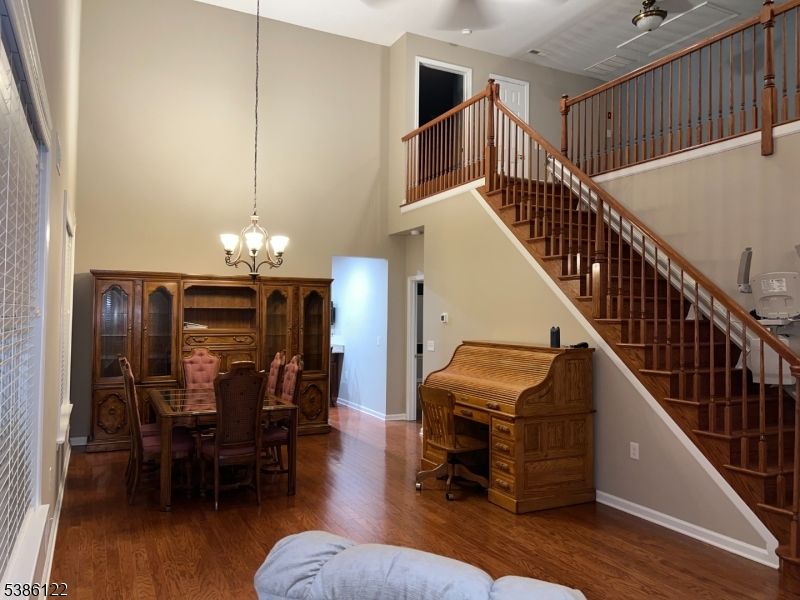 Chandelier, Dining room, Interior, Wood Texture Flooring