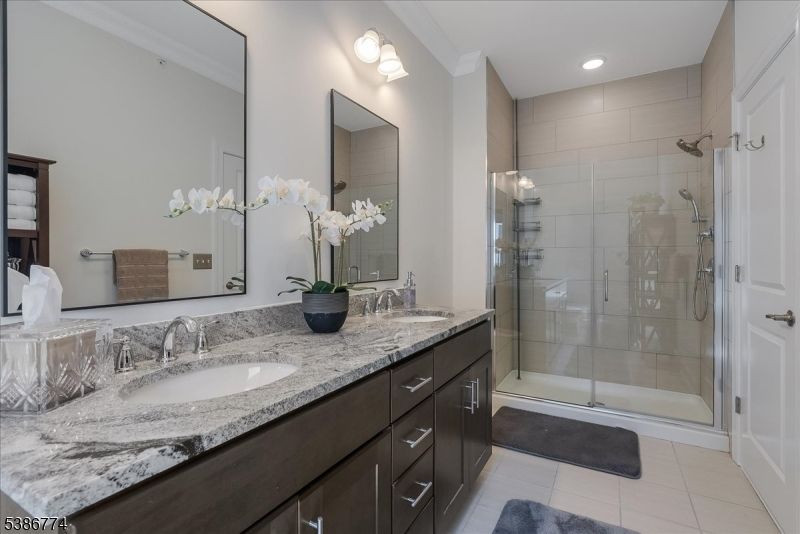 Bathroom, Dual Sink Vanities, Glass Shower, Interior, Recessed Lighting