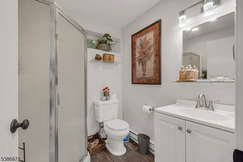Bathroom, Glass Shower, Interior, Wood Texture Flooring