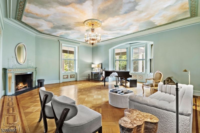 Chandelier, Fireplace, Interior, Living room, Piano, Wood Texture Flooring