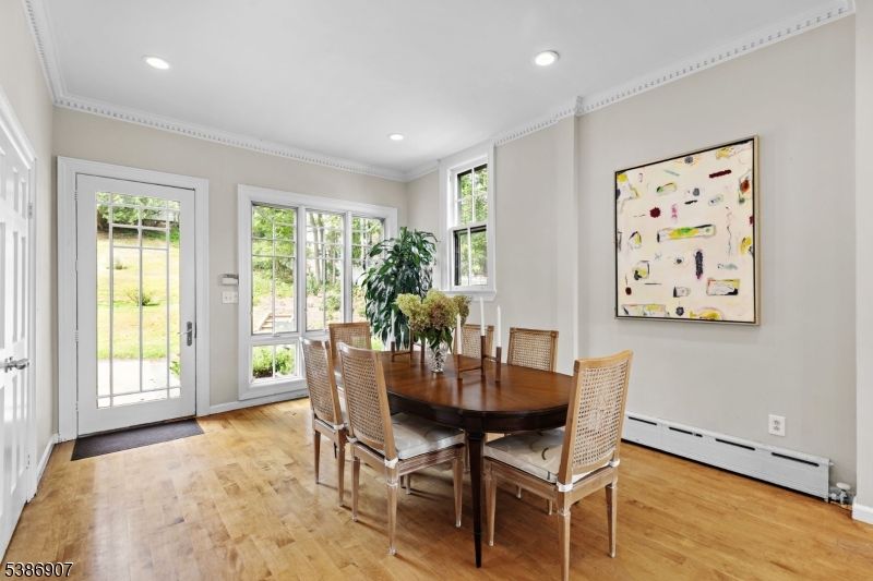 Dining room, Interior, Recessed Lighting, Wood Texture Flooring