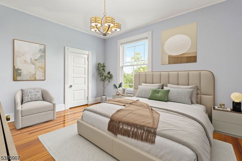 Bedroom, Chandelier, Interior, Pendant Lights, Wood Texture Flooring